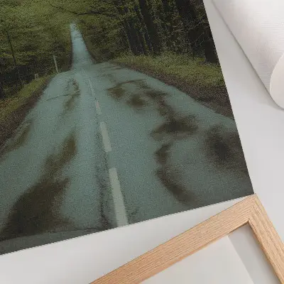 Decorative poster featuring a peaceful green forest road with an air of mystery and adventure
