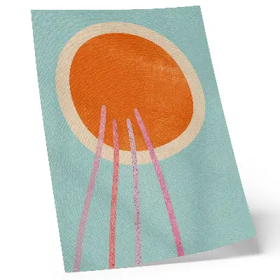 Premium wall art orange circle with pink lines on a turquoise background