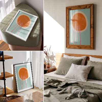Premium wall art Orange circle turquoise background pink lines