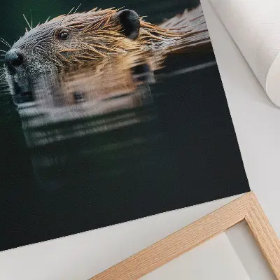 Decorative poster beaver swimming in peaceful wild nature