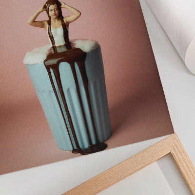 Premium wall art Person in a cup of chocolate on a pink background