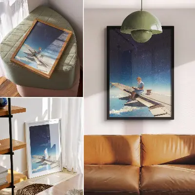 Girl on the airplane wing decorative poster universe books edition