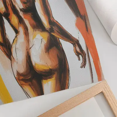 Art print silhouette in warm colors with a dynamic and expressive style