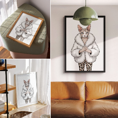 Poster Cat in fur coat and leopard print pants