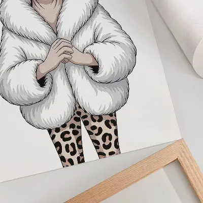 Poster cat wearing a fur coat and leopard print pants