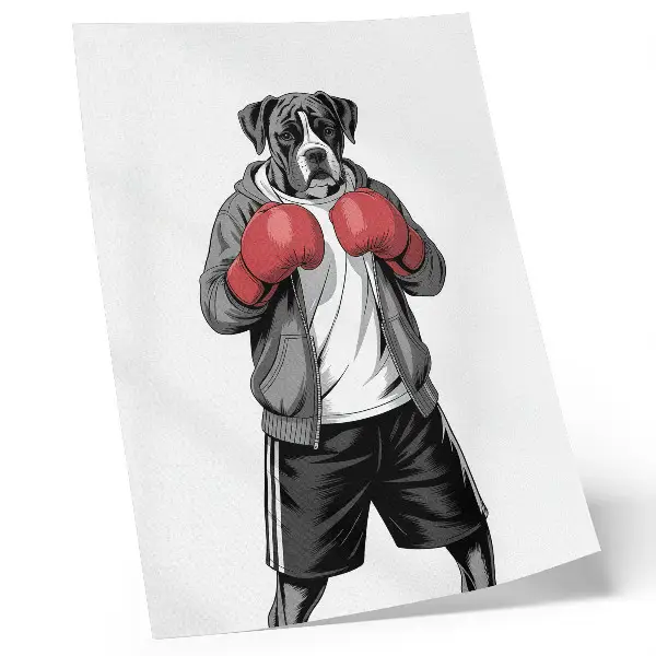 Boxer dog wall art sporty style boxer dog with boxing gloves