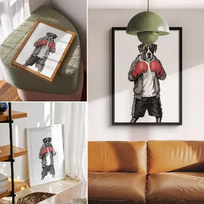 Boxer dog wall art sporty style boxer dog with boxing gloves