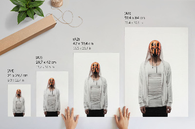 Decorative poster A figure with an orange mask in white clothing