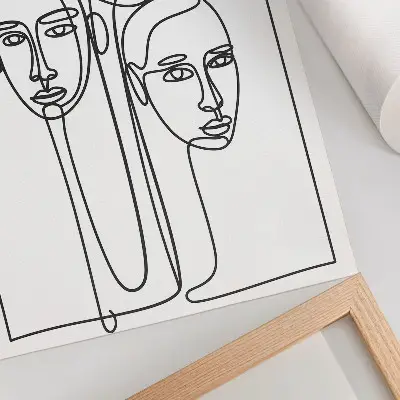 Art print faces in line art technique with a minimalist and elegant aesthetic