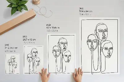 Art print faces in line art technique with a minimalist and elegant aesthetic