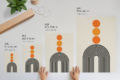Decorative poster Three orange circles with black fan-shaped lines