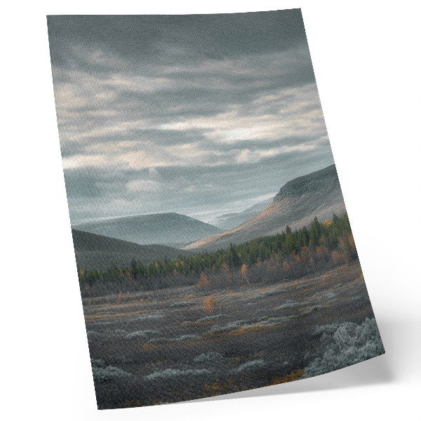Premium wall art Cloudy mountains, green trees, peaceful valley