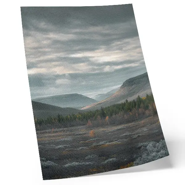 Premium wall art cloudy mountains with green trees and a peaceful valley