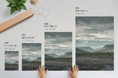 Premium wall art cloudy mountains with green trees and a peaceful valley