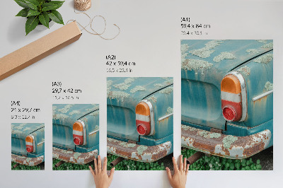 Decorative poster Car covered in moss, rust, turquoise color