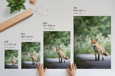 Decorative poster Fox in the green nature peace minimalism