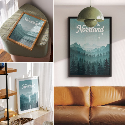 Decorative poster Blue mountains green trees space nature