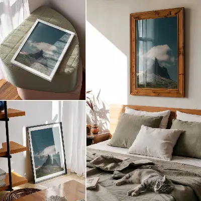 Premium wall art dramatic mountain peak with wispy clouds