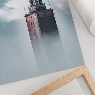 Decorative poster a historic tower shrouded in delicate fog
