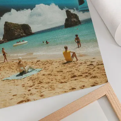 Premium wall art beach with a planet above the water on a sunny day