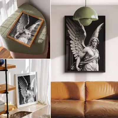 Marble angel sculpture decorative poster featuring a design full of detail and elegance