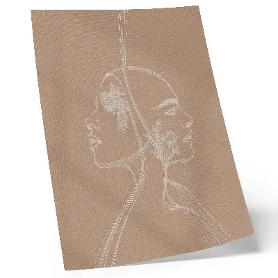Art print two faces with delicate line flowers in harmony
