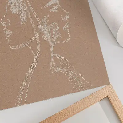 Art print two faces with delicate line flowers in harmony