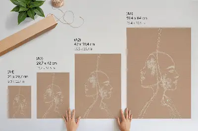 Art print two faces with delicate line flowers in harmony