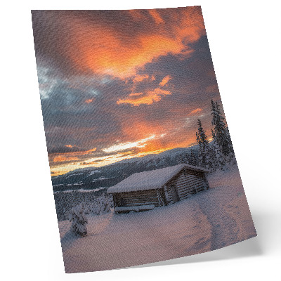 Art print Winter shelter orange sky nature