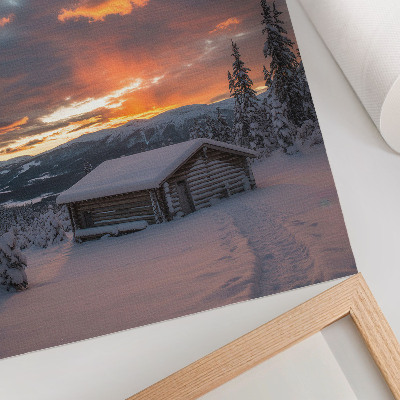 Art print Winter shelter orange sky nature