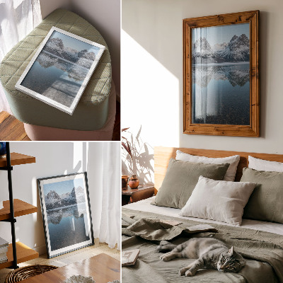 Decorative poster Symmetrical winter mountains reflected in the lake