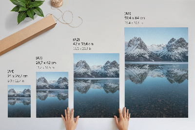 Decorative poster Symmetrical winter mountains reflected in the lake