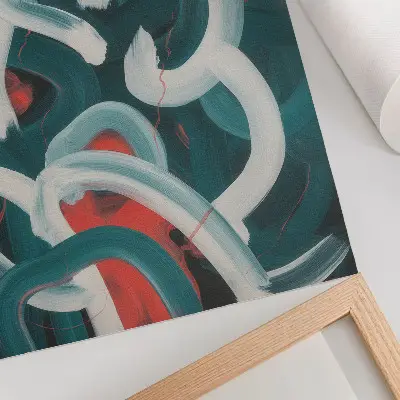 Decorative poster with abstract dynamic strokes in turquoise colors