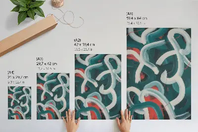 Decorative poster with abstract dynamic strokes in turquoise colors