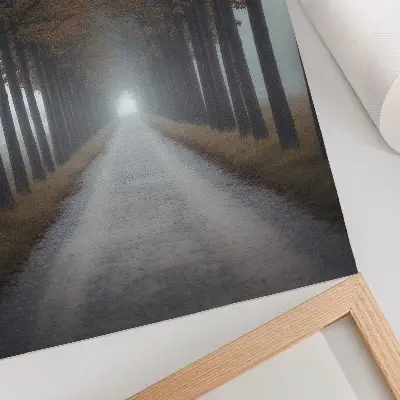 Poster autumn alley with symmetrical fog composition