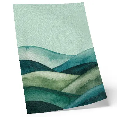 Decorative poster green hills with a turquoise atmosphere in watercolor style