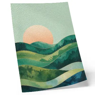 Pastel hills watercolor sun poster 