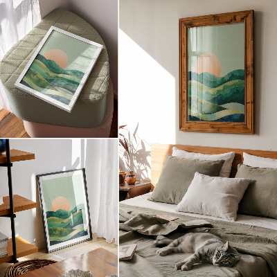 Poster Pastel hills watercolor sun