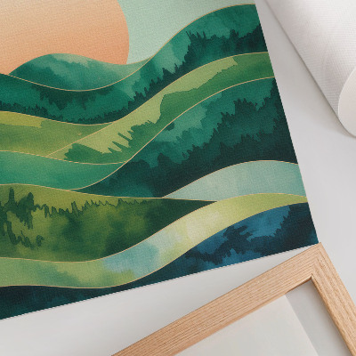 Poster Pastel hills watercolor sun
