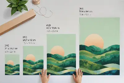 Pastel hills watercolor sun poster 