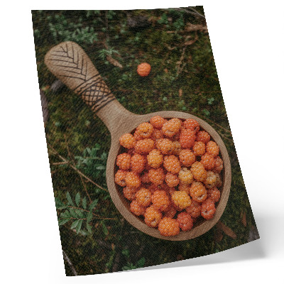 Art print A wooden bowl of berries against a moss background