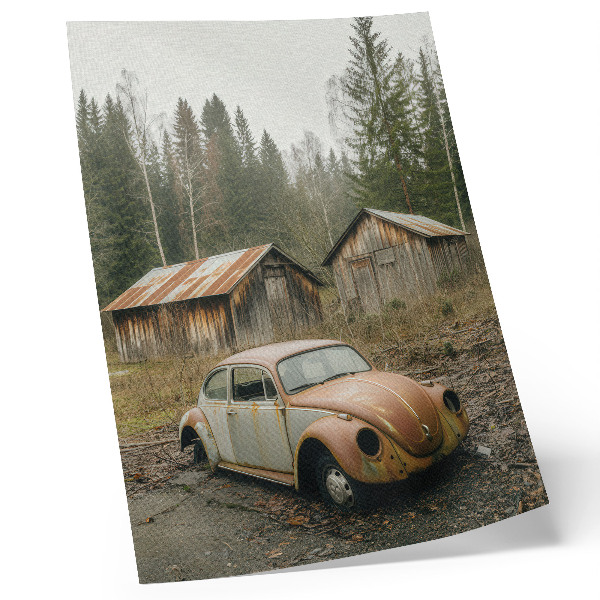 Premium wall art Rusty car wooden shed green forest