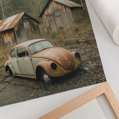Premium wall art Rusty car wooden shed green forest
