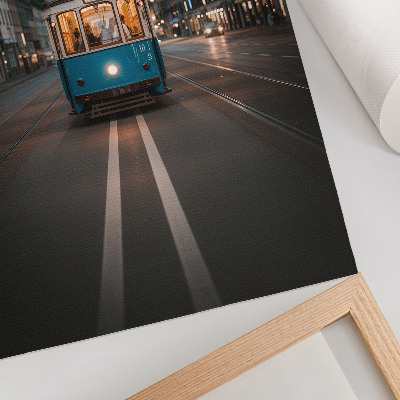 Poster Evening city tram lights retro energy