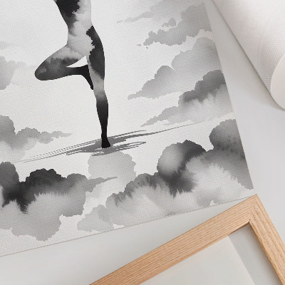 Decorative poster Black and white silhouette in the clouds with birds