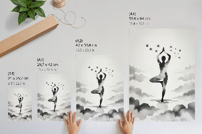Decorative poster Black and white silhouette in the clouds with birds