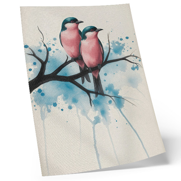 Art print Bird couple on a branch with an abstract background