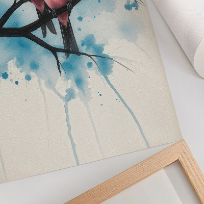 Art print Bird couple on a branch with an abstract background