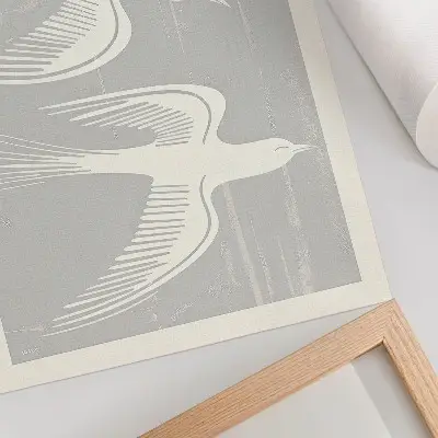 Art print birds on a gray background featuring harmony and simplicity