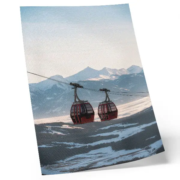 Decorative poster mountains and winter landscape with a cable car